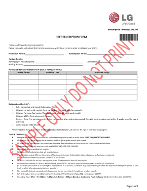 Lg Gift Redemption Form