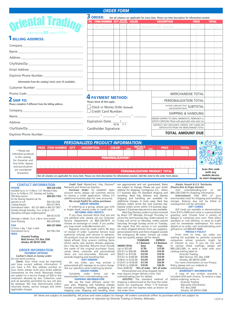  Oriental Trading Catalog  Form 2014