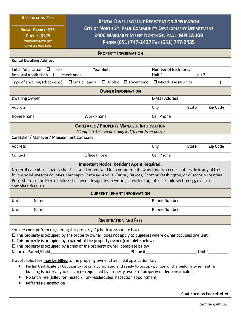 Get and Sign Rental Dwelling Unit Inspection Application  City of North 2014-2022 Form