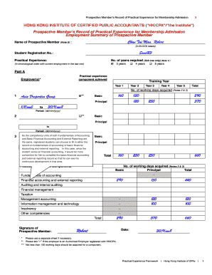 Cpa Experience Form Example