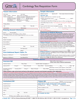 Cardiology Test Requisition Form Genetic Testing Company