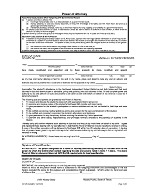Power of Attorney Northwest ISD Nisdtx Form