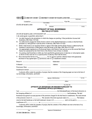  AFFIDAVIT of BAIL BONDSMAN Maryland Courts Courts State Md 2014