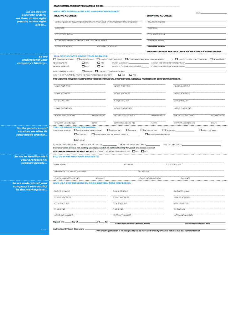  Sysco Credit Application 2011-2024