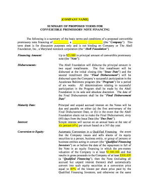 Convertible Note Term Sheet  Form