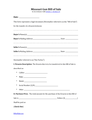 Missouri Gun Bill of Sale  Form