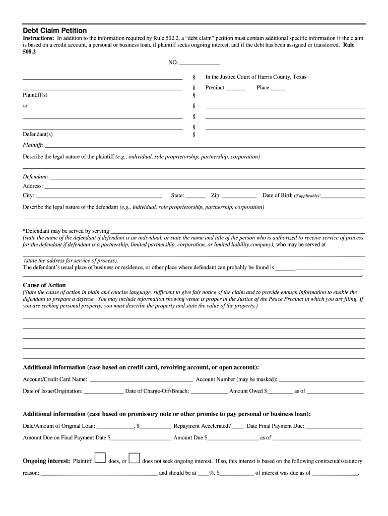 Debt Claim Petition  Form