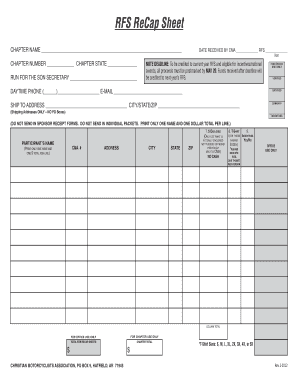 RFS ReCap Sheet Christian Motorcyclists Association Cmausa  Form