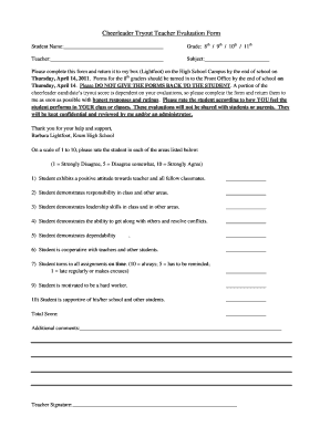 Cheerleader Tryout Teacher Evaluation Form Krum ISD