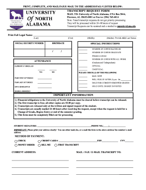 Una Transcript Request  Form