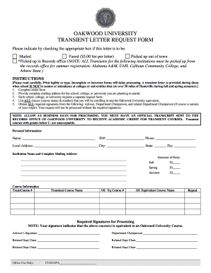 Oakwood University Transient Letter  Form