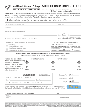 Northland Pioneer College Transcripts  Form