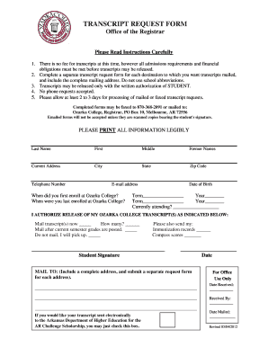 Ozarka College Transcript Request 2012