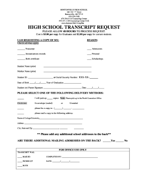 Bentonville High School Transcript  Form