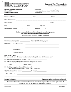 Cal State Fullerton Transcript  Form