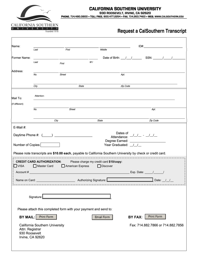 Get and Sign California Southern Transcript  Form