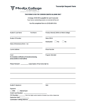 Transcript Request Form Medix College Medixcollege