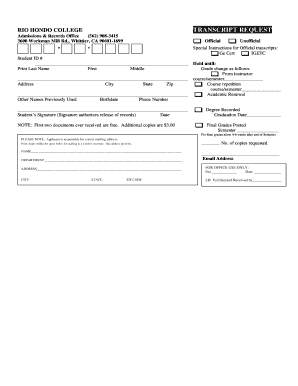 Rio Hondo Transcript Request  Form