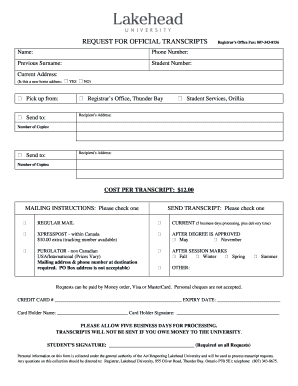 Transcript Request Form Lakehead University