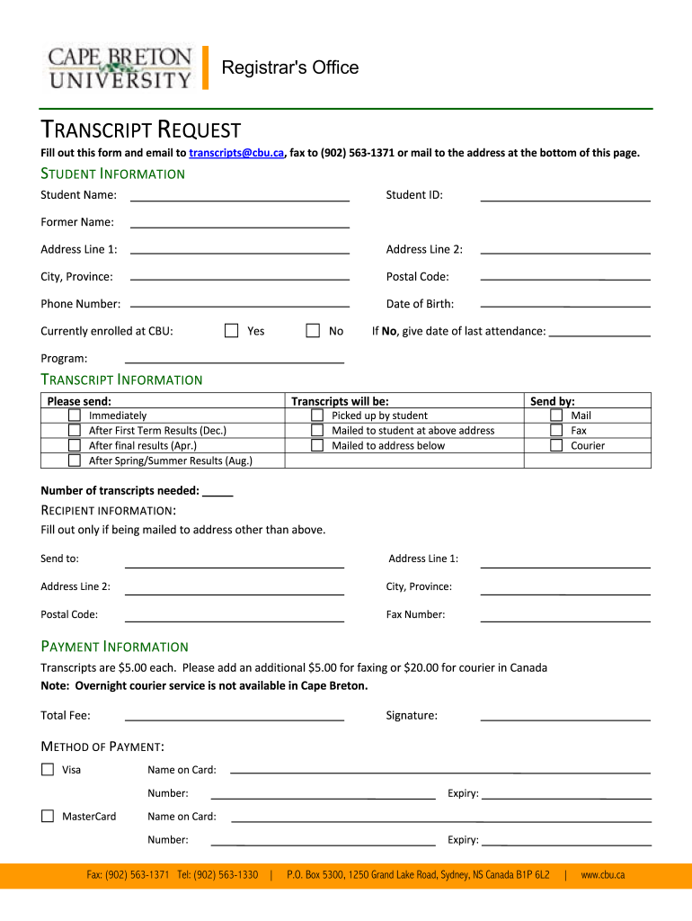 Cbu Transcript Request  Form