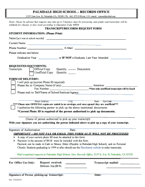 Palmdale High School Transcripts  Form