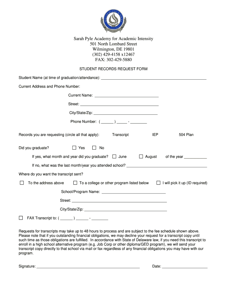 Transcript Request Form PDF Sarah Pyle Academy Sarahpyleacademy