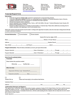 Transcript Request Form Technical Education Center Osceola
