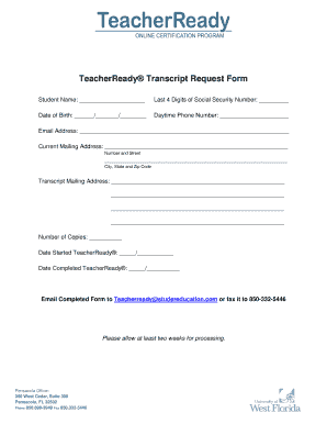 Teacher Ready Transcript Request  Form