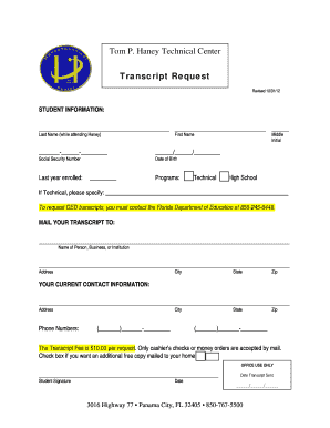 Haney Technical Center Transcripts  Form