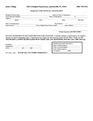 Jones College Jacksonville Transcript Request  Form