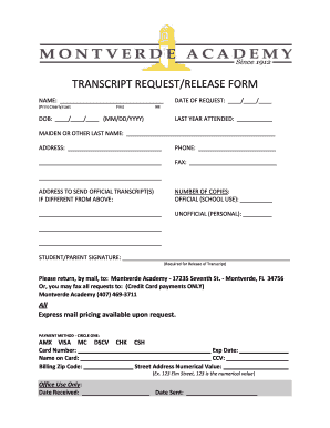 TRANSCRIPT REQUESTRELEASE FORM Montverde Academy Montverde