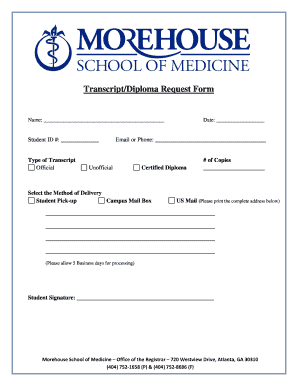 Morehouse School of Medicine Transcript Request  Form