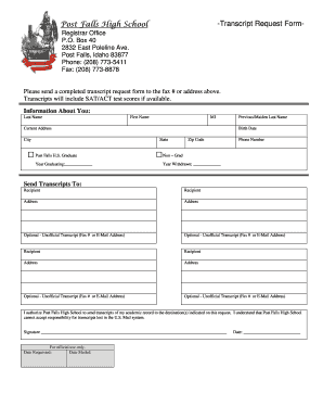 Post Falls High School High School Transcript Form