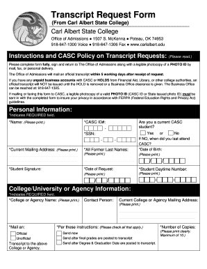  Carl Albert State College Transcript Request 2012