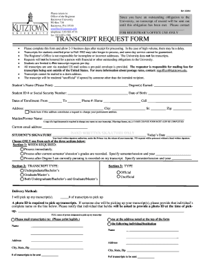Kutztown University Transcript Request  Form