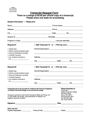 Pickens Technical College Transcripts Form