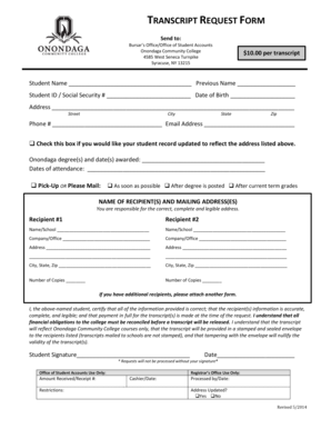 Onondaga Community College Transcript Request  Form