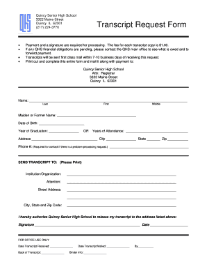Transcript Request Form Quincy Public Schools Qps