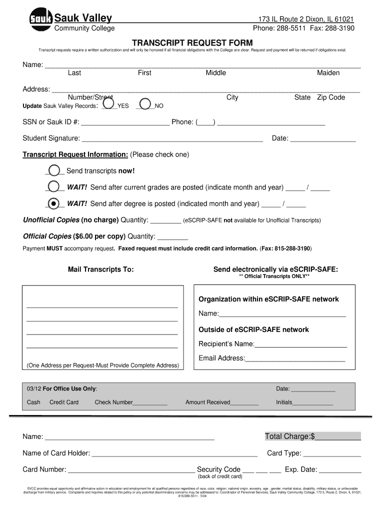  Sauk Valley Community College Transcript 2004-2024