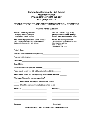 Request for TranscriptImmunization Records Form