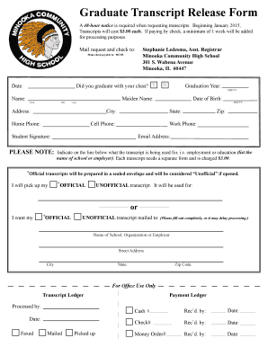 Transcript Request Form for Graduates Minooka Community High