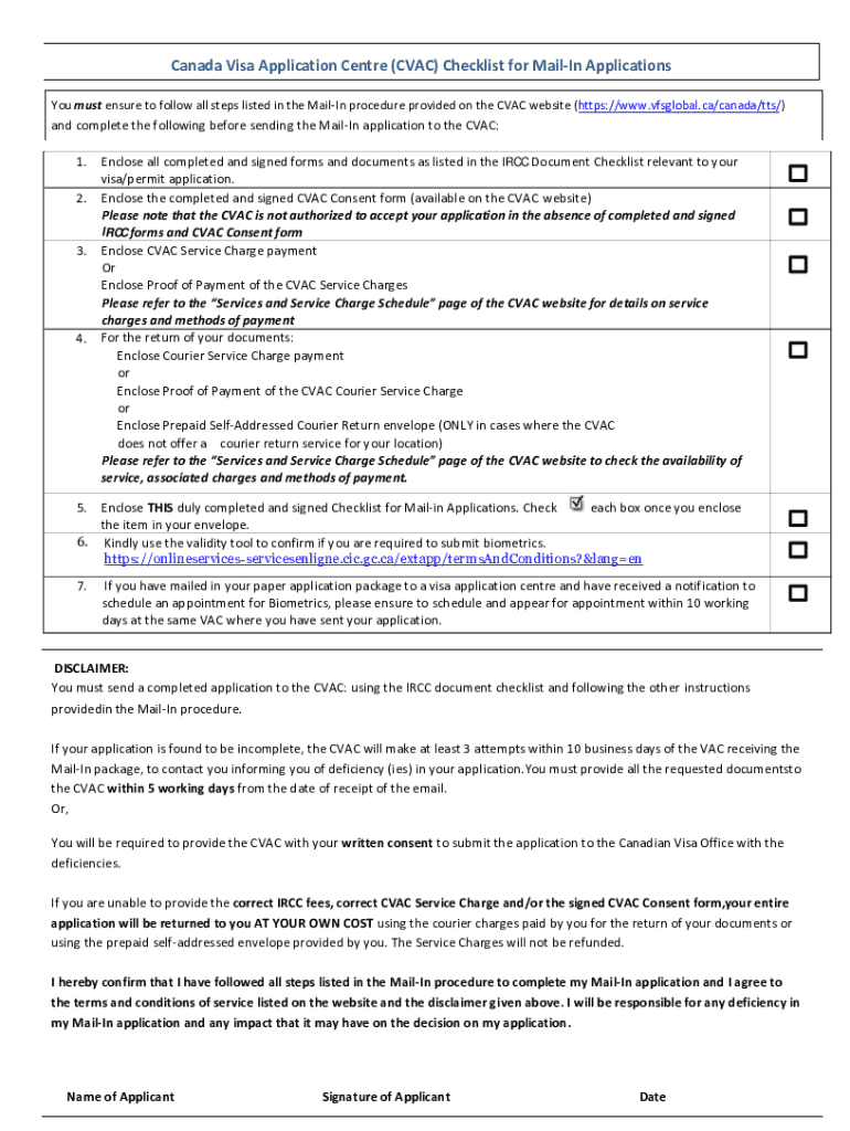 Cvac Mail in Checklist Philippines  Form