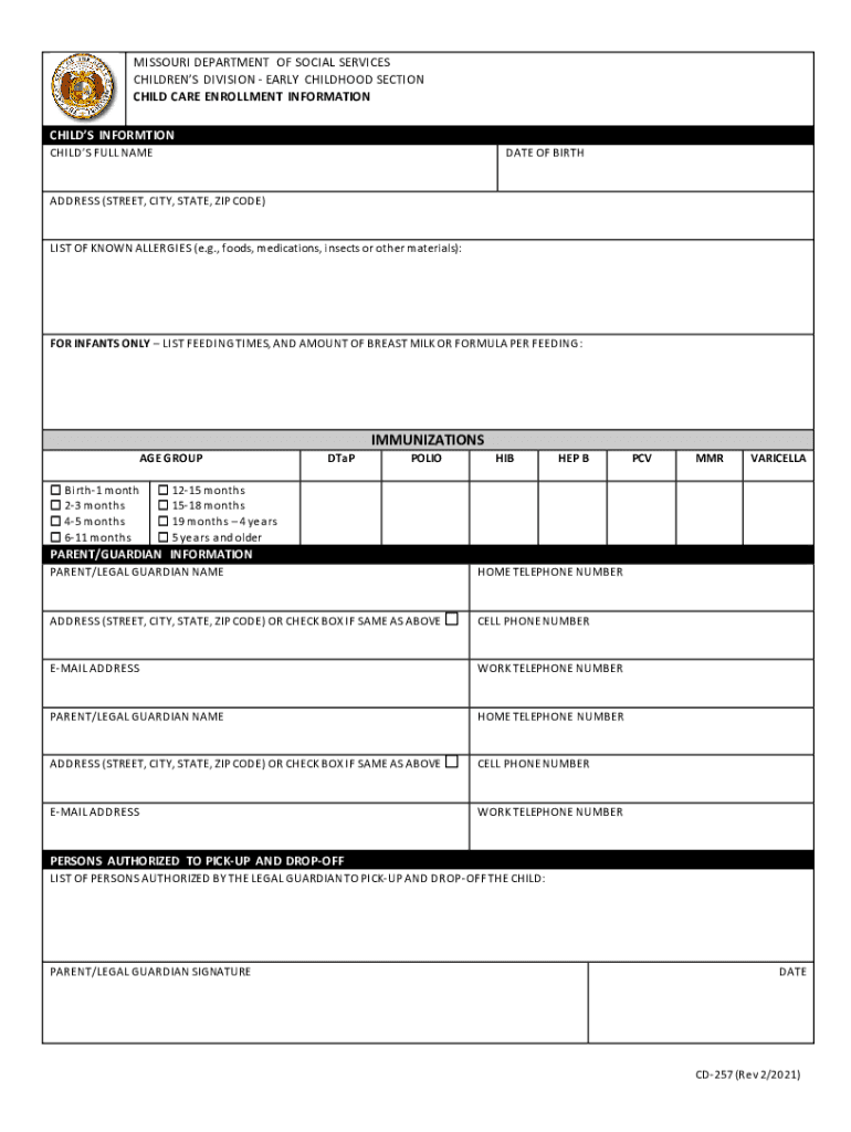  IMMUNIZATIONS Missouri Department of Social Services 2021-2024