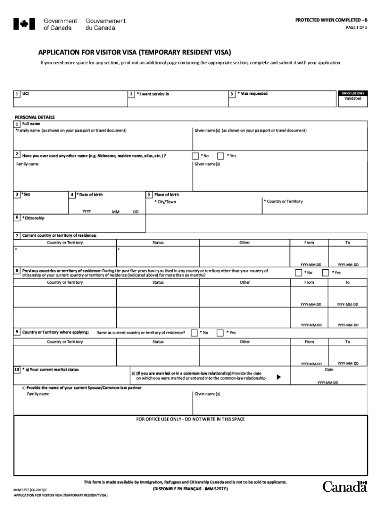 IMM5257 E APPLICATION for TEMPORARY Canada Ca  Form