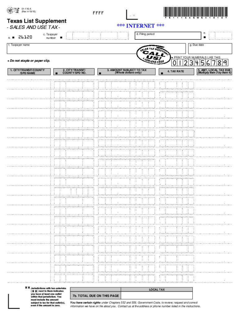 List Supplement Tax  Form