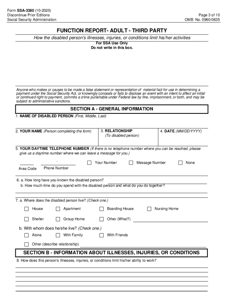 THIRD PARTY Form SSA 3380 BK