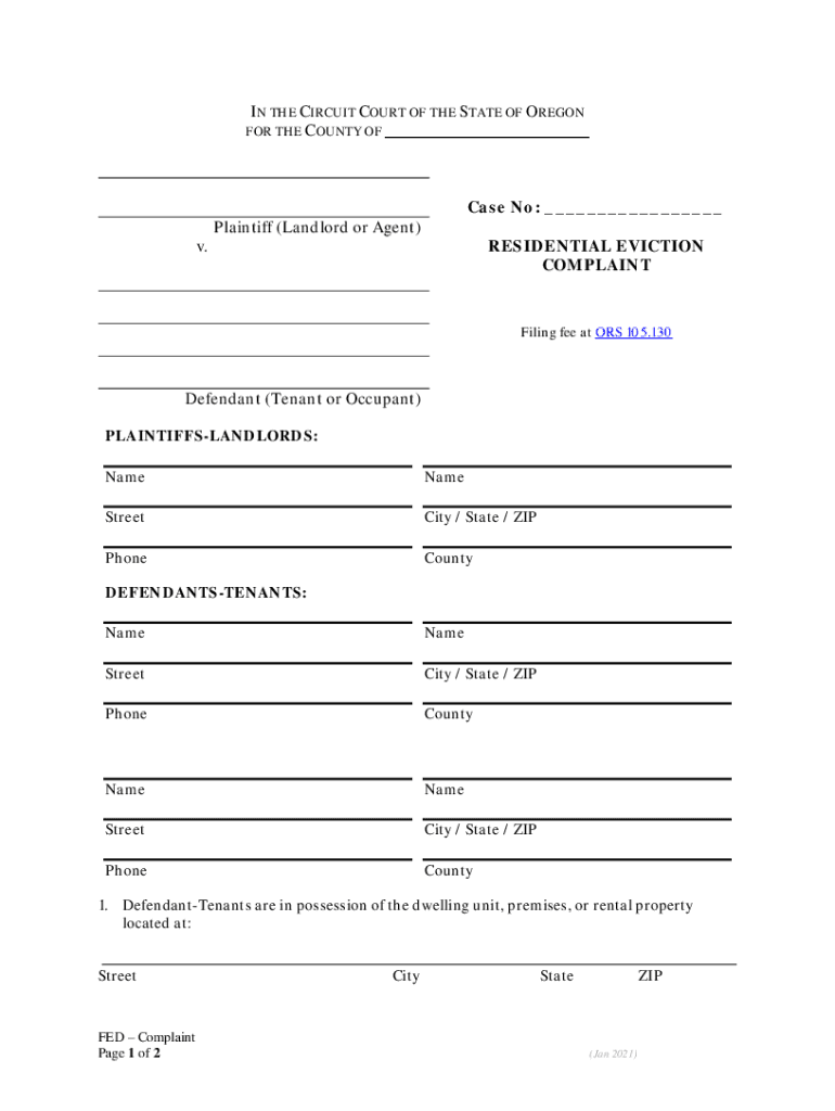  Complaint for a Civil Case United States CourtsOregon Judicial Department Landlord and Tenant Forms Oregon U S District CourtCom 2021