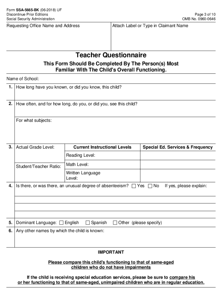 Questionnaire for Teachers  Form