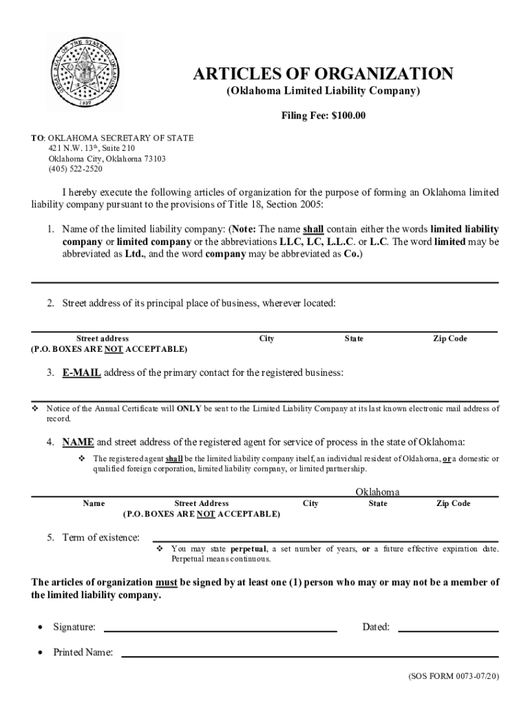  Oklahoma Limited Liability Forms Oklahoma Secretary of State 2020-2024