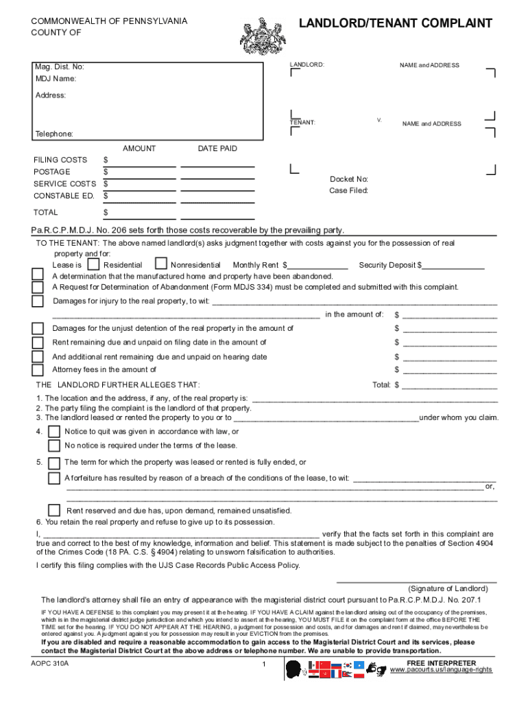 TENANTS SUPERSEDEAS AFFIDAVIT NON SECTION 8 FILED PURSUANT  Form